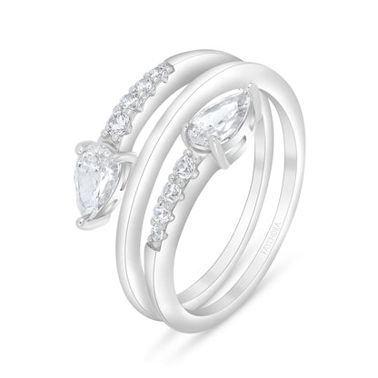 Sterling Silver 925 Ring Rhodium Plated Embedded With White Zircon