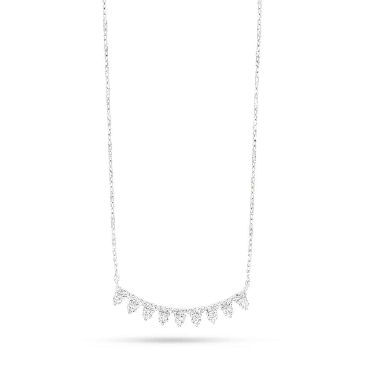 Sterling Silver 925 Necklace Rhodium Plated Embedded With White Zircon