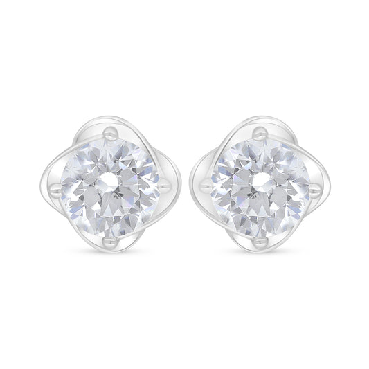 Sterling Silver 925 Earring Rhodium Plated Embedded With White Zircon