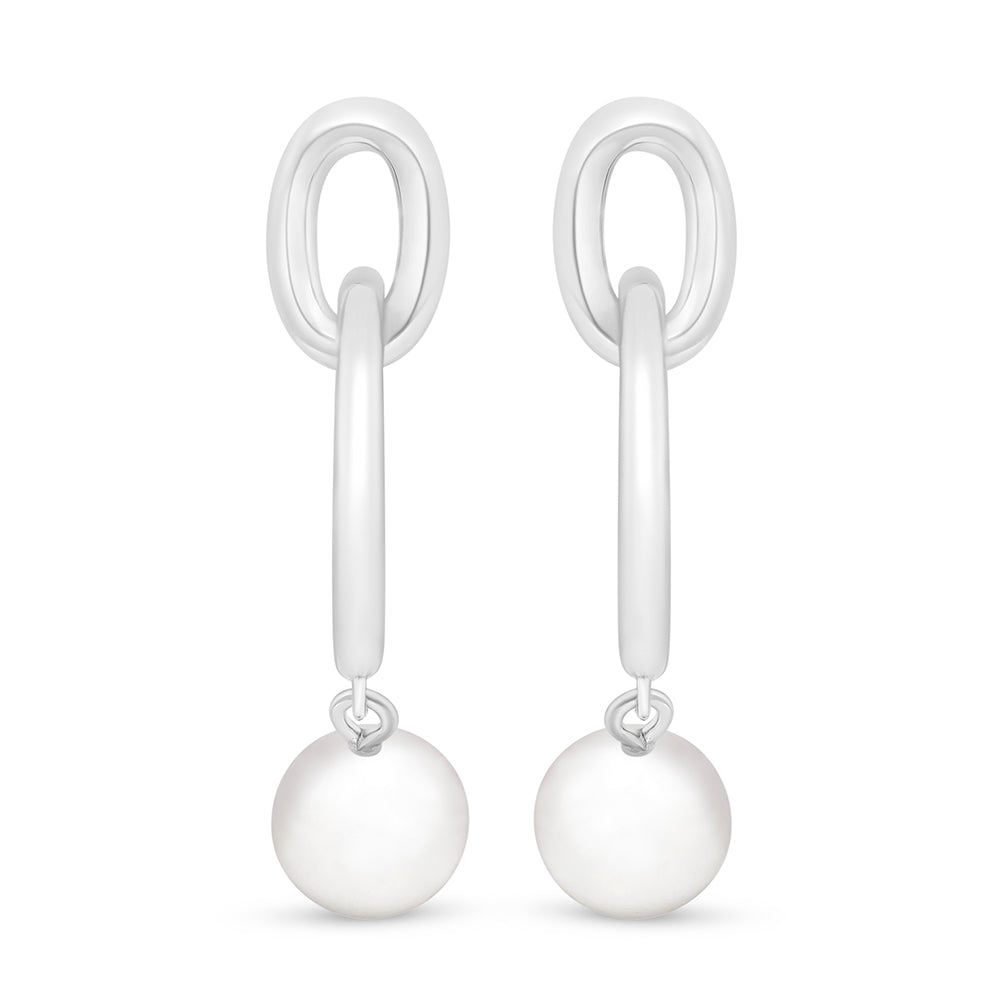 Sterling Silver 925 Earring Rhodium Plated Embedded With Natural White Pearl