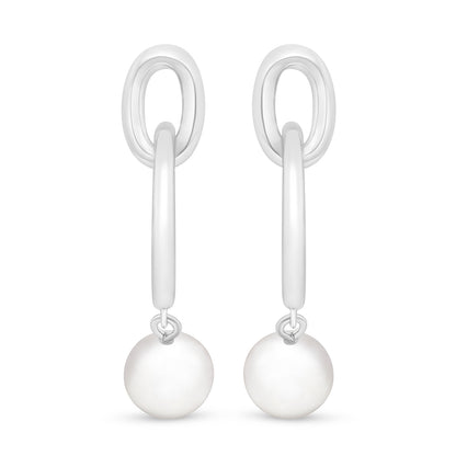 Sterling Silver 925 Earring Rhodium Plated Embedded With Natural White Pearl