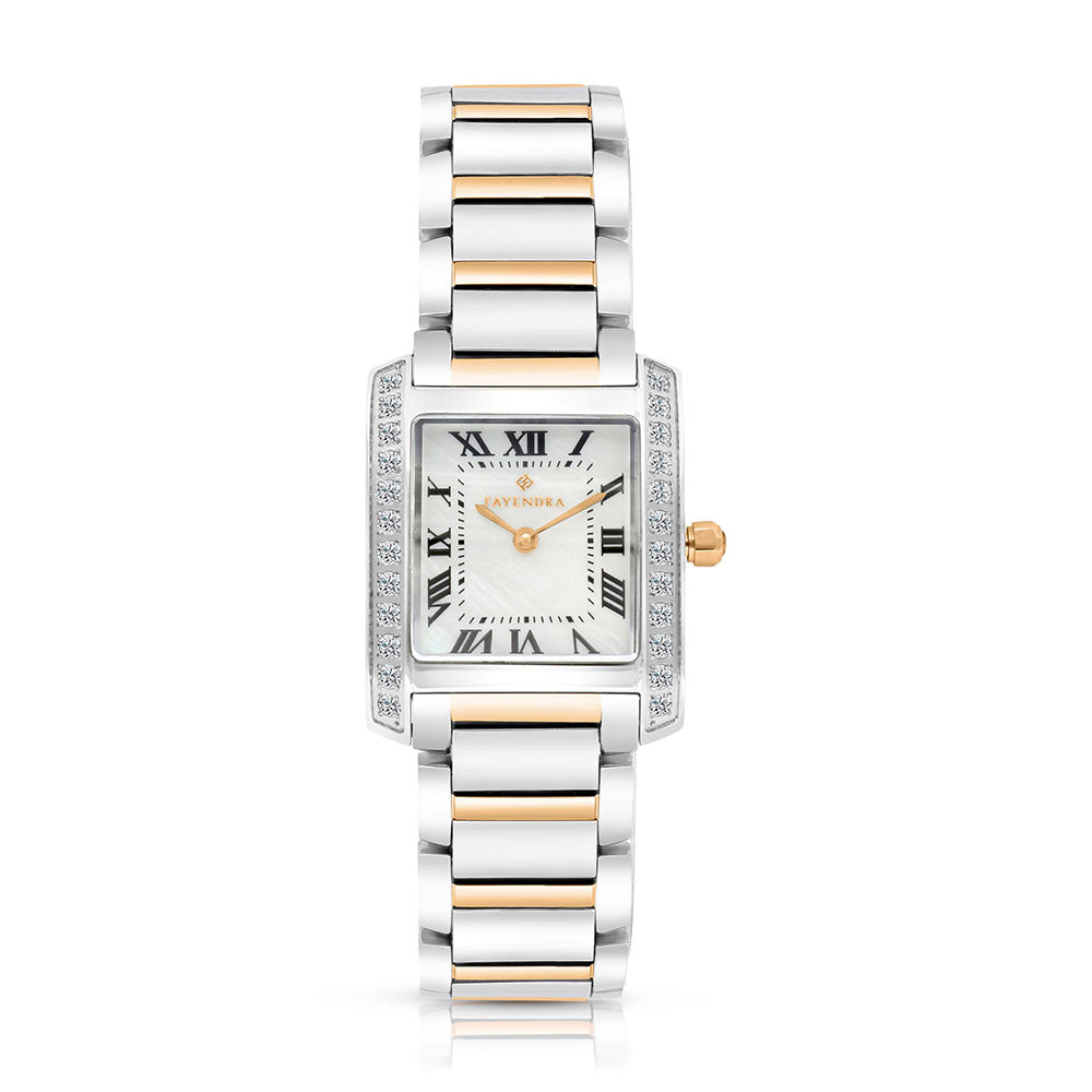 Stainless Steel 316 Watch Steel And Rose Gold Color Embedded With Brown Numbers And White Zircon - MOP DIAL