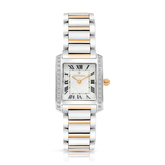 Stainless Steel 316 Watch Steel And Rose Gold Color Embedded With Brown Numbers And White Zircon - MOP DIAL