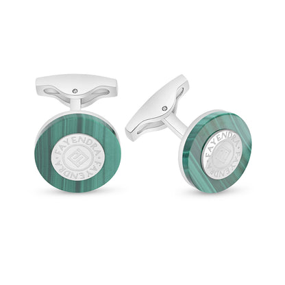 Stainless Steel Cufflink 316L Embedded With Malachite Shiny Steel