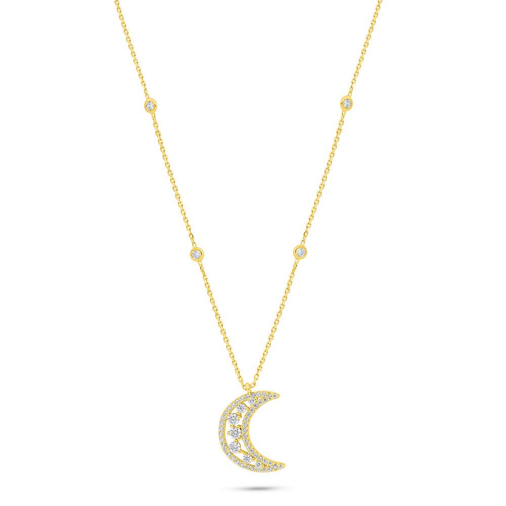 Sterling Silver 925 Necklace Golden Plated Embedded With White Zircon