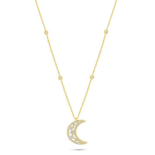 Sterling Silver 925 Necklace Golden Plated Embedded With White Zircon