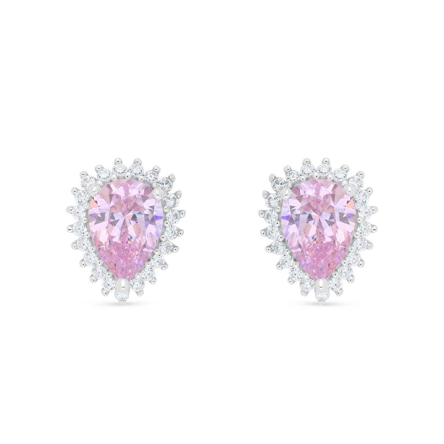 Sterling Silver 925 Earring Rhodium Plated Embedded With Pink Zircon And White Zircon