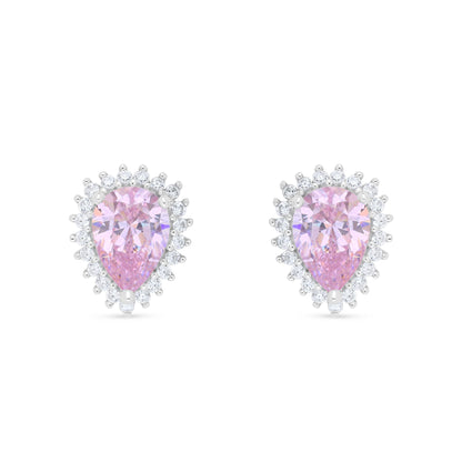 Sterling Silver 925 Earring Rhodium Plated Embedded With Pink Zircon And White Zircon