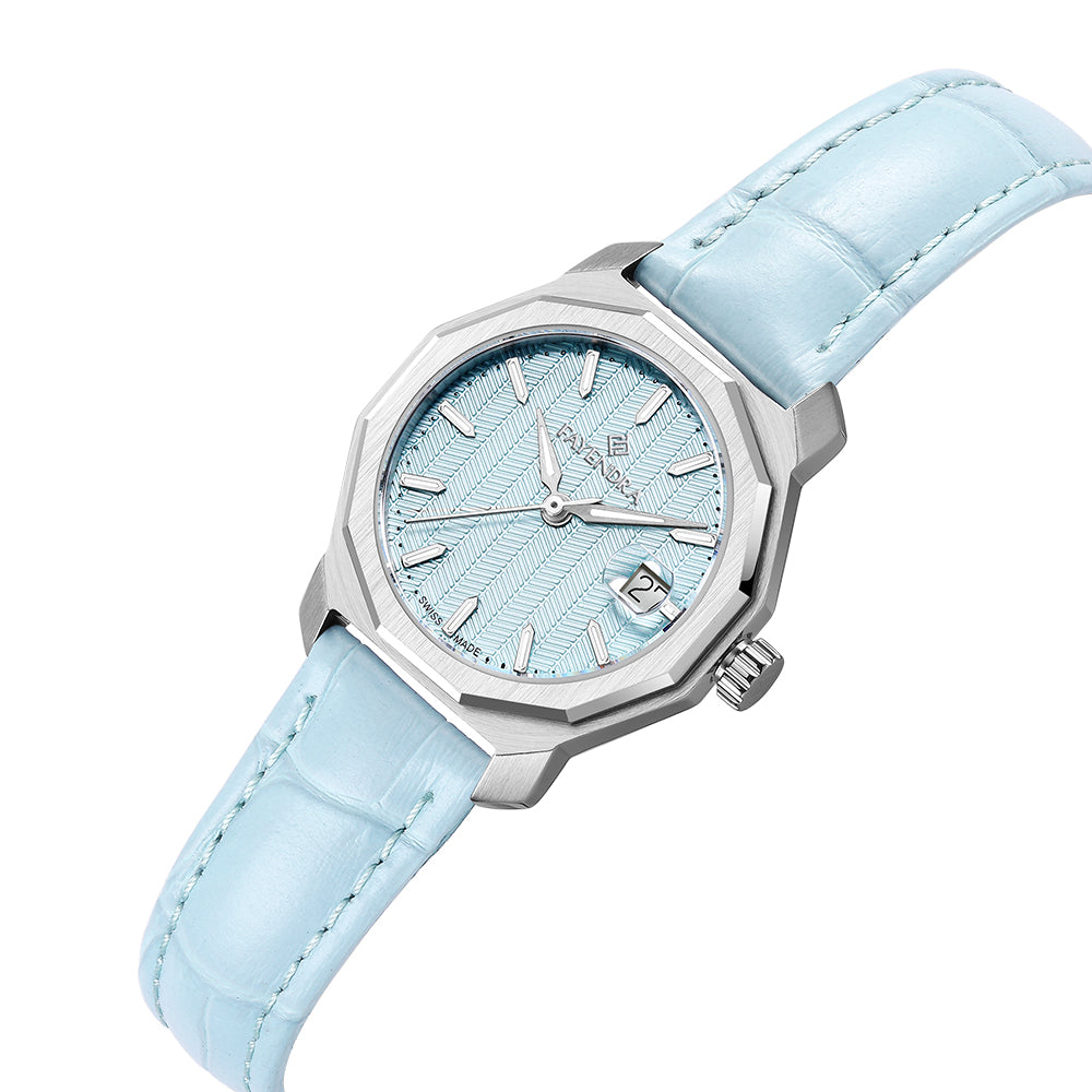 Stainless Steel 316L Watch Silver Color Tiffany Blue Leather - TIFFANY BLUE METAL DIAL