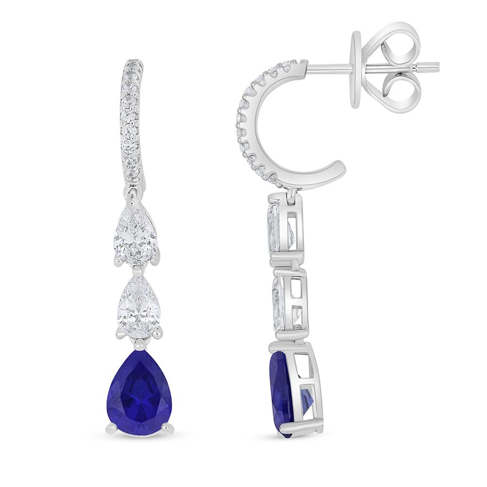 Sterling Silver 925 Earring Rhodium Plated Embedded With Sapphire Corundum And White Zircon