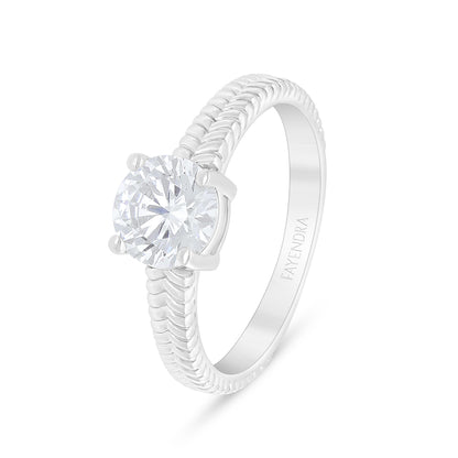 Sterling Silver 925 Ring Rhodium Plated Embedded With White Zircon