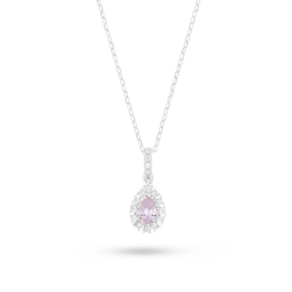 Sterling Silver 925 Necklace Rhodium Plated Embedded With Pink Zircon And White Zircon