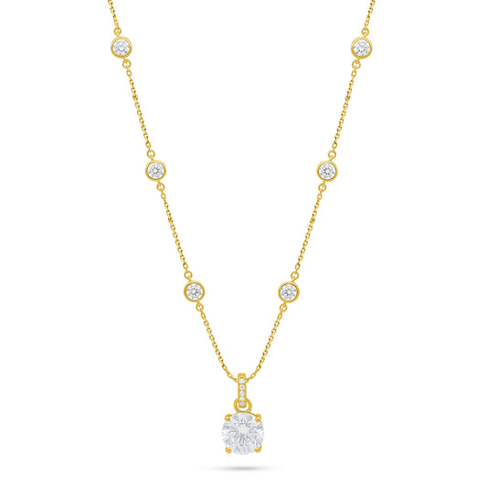 Sterling Silver 925 Necklace Golden Plated Embedded With White Zircon