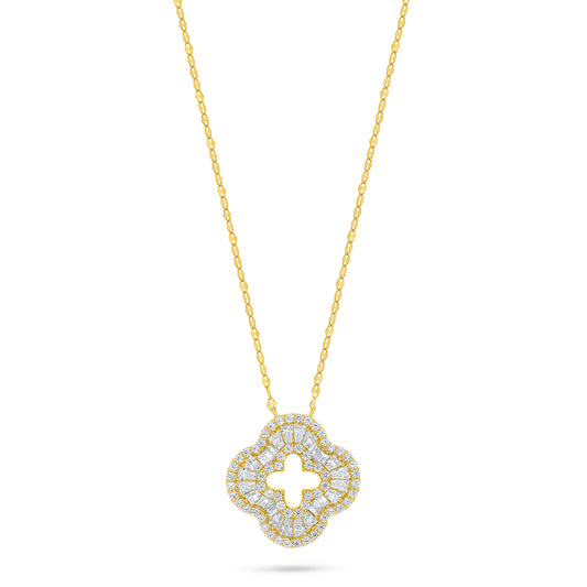 عقد من الفضة الخالصة عيار 925 مطلي ذهبي مرصع فص ابيض