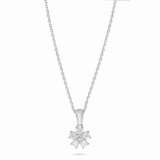 Sterling Silver 925 Necklace Rhodium Plated Embedded With Pink Zircon And White Zircon