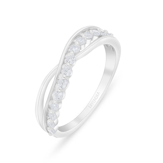 خاتم من الفضة الخالصة عيار 925 مطلي روديوم مرصع فص ابيض