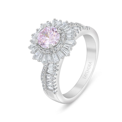 Sterling Silver 925 Ring Rhodium Plated Embedded With Pink Zircon And White Zircon