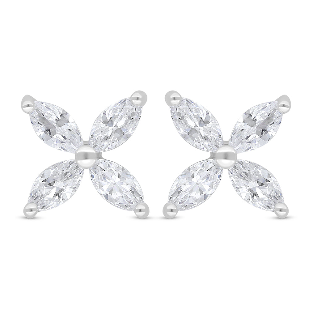 Sterling Silver 925 Earring Rhodium Plated Embedded With White Zircon