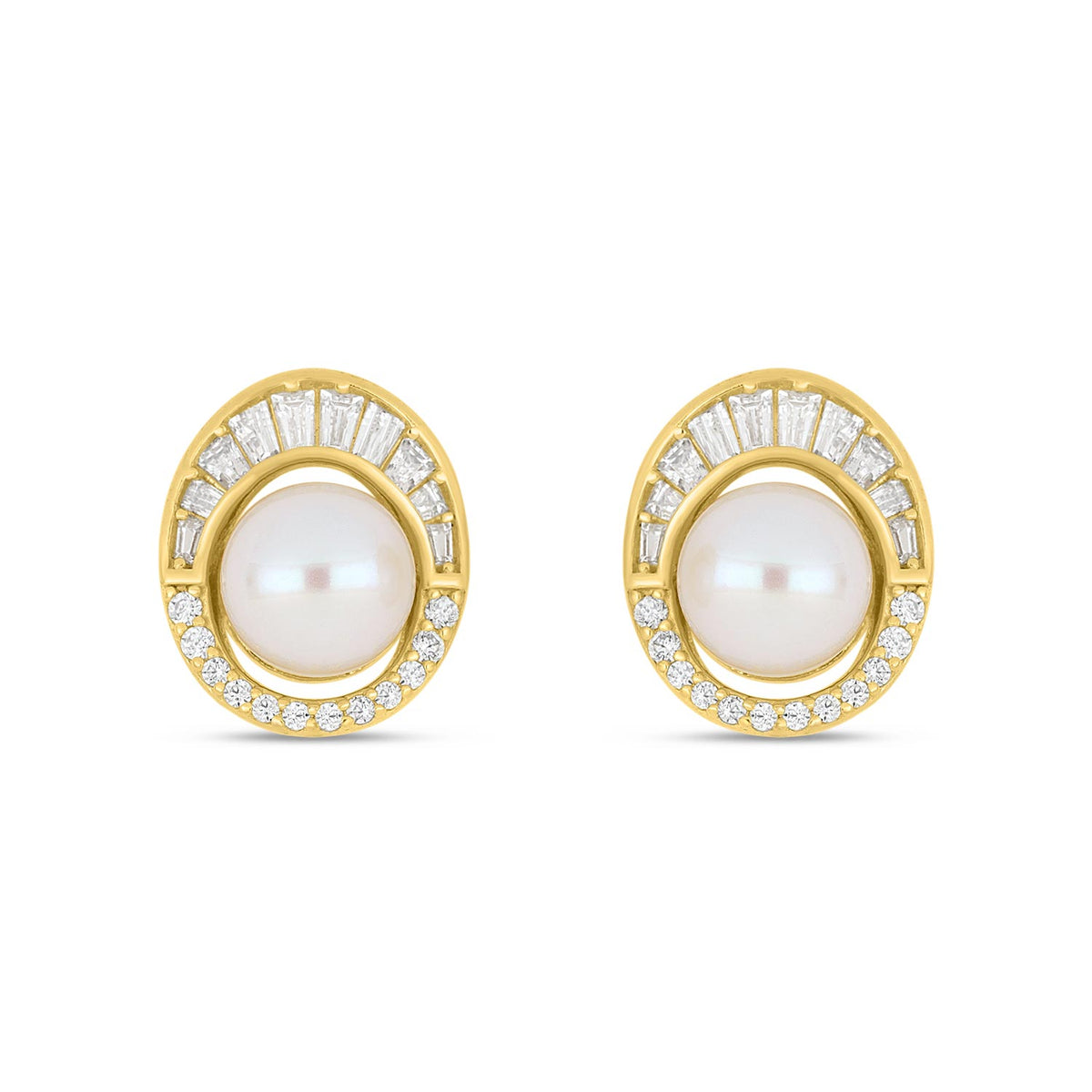 Sterling Silver 925 Earring Golden Plated Embedded With Natural White Pearl And White Zircon