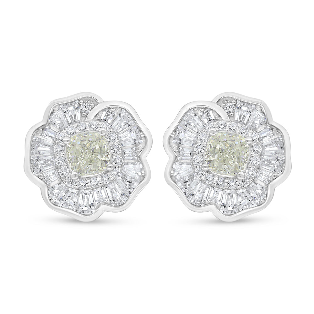 Sterling Silver 925 Earring Rhodium Plated Embedded With Diamond Zircon And White Zircon
