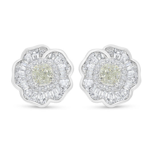 Sterling Silver 925 Earring Rhodium Plated Embedded With Diamond Zircon And White Zircon