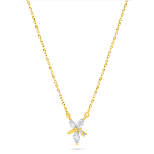 Sterling Silver 925 Necklace Golden Plated Embedded With White Zircon