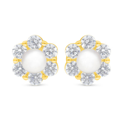 Sterling Silver 925 Earring Golden Plated Embedded With Natural White Pearl And White Zircon