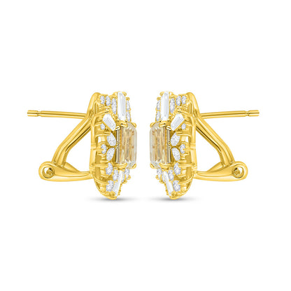 Sterling Silver 925 Earring Golden Plated Embedded With Yellow Diamond And White Zircon