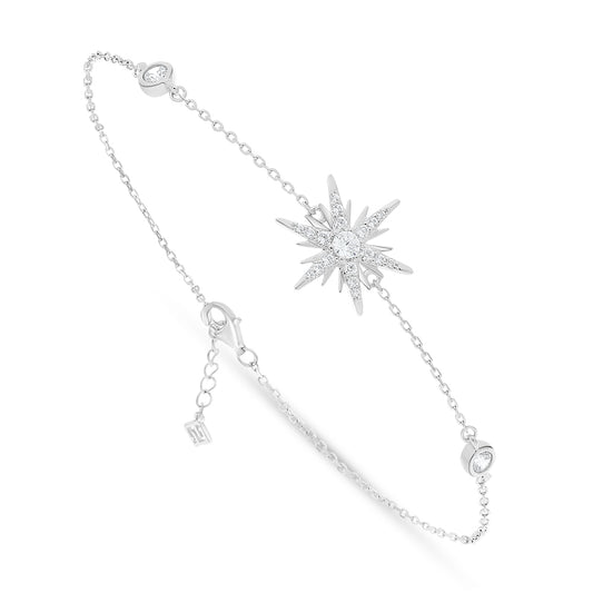 Sterling Silver 925 Bracelet Rhodium Plated Embedded With White Zircon