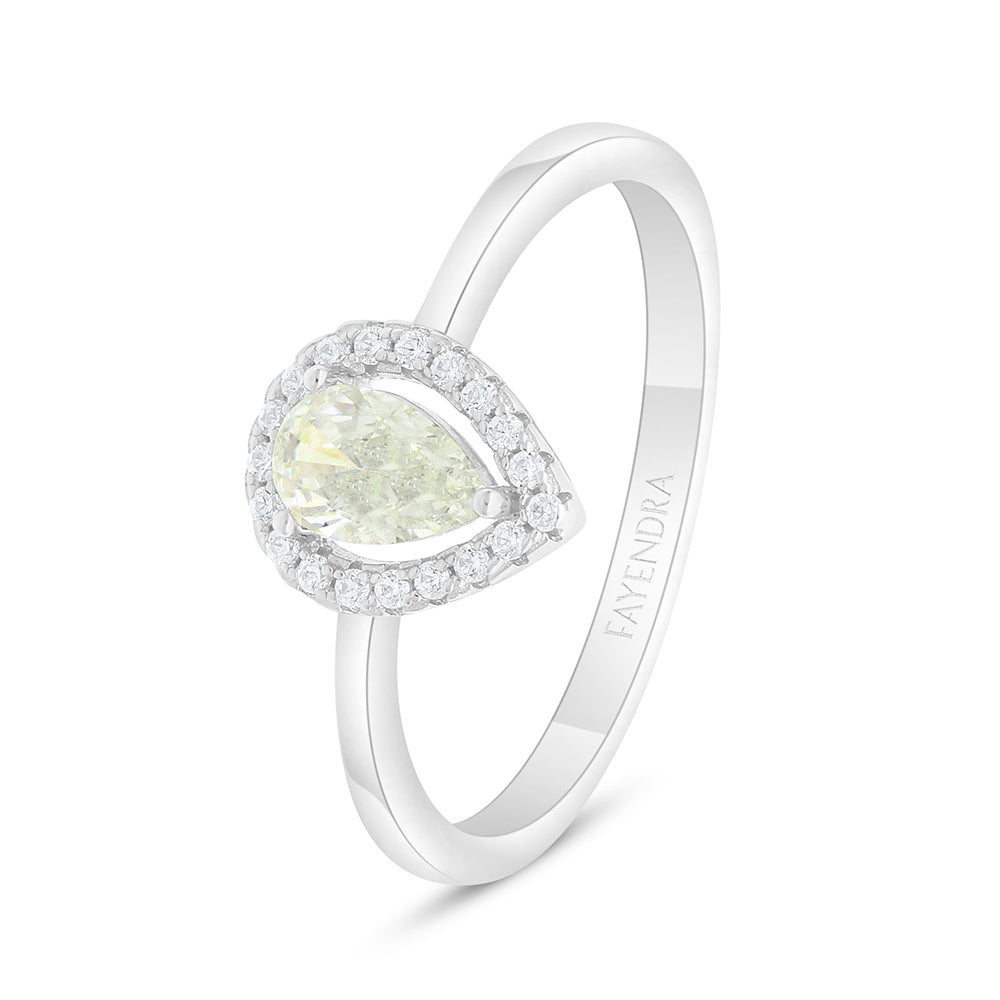 Sterling Silver 925 Ring Rhodium Plated Embedded With Yellow Diamond And White Zircon