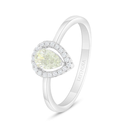 Sterling Silver 925 Ring Rhodium Plated Embedded With Yellow Diamond And White Zircon