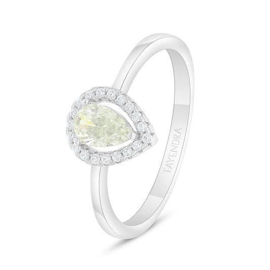 Sterling Silver 925 Ring Rhodium Plated Embedded With Yellow Diamond And White Zircon