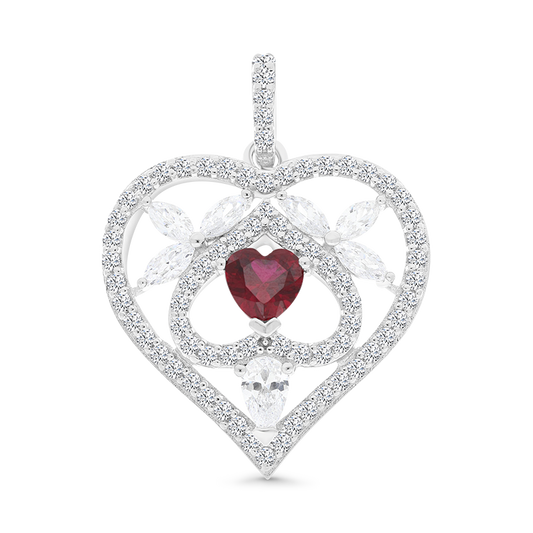 Sterling Silver 925 Pendant Rhodium Plated Ruby Corundum