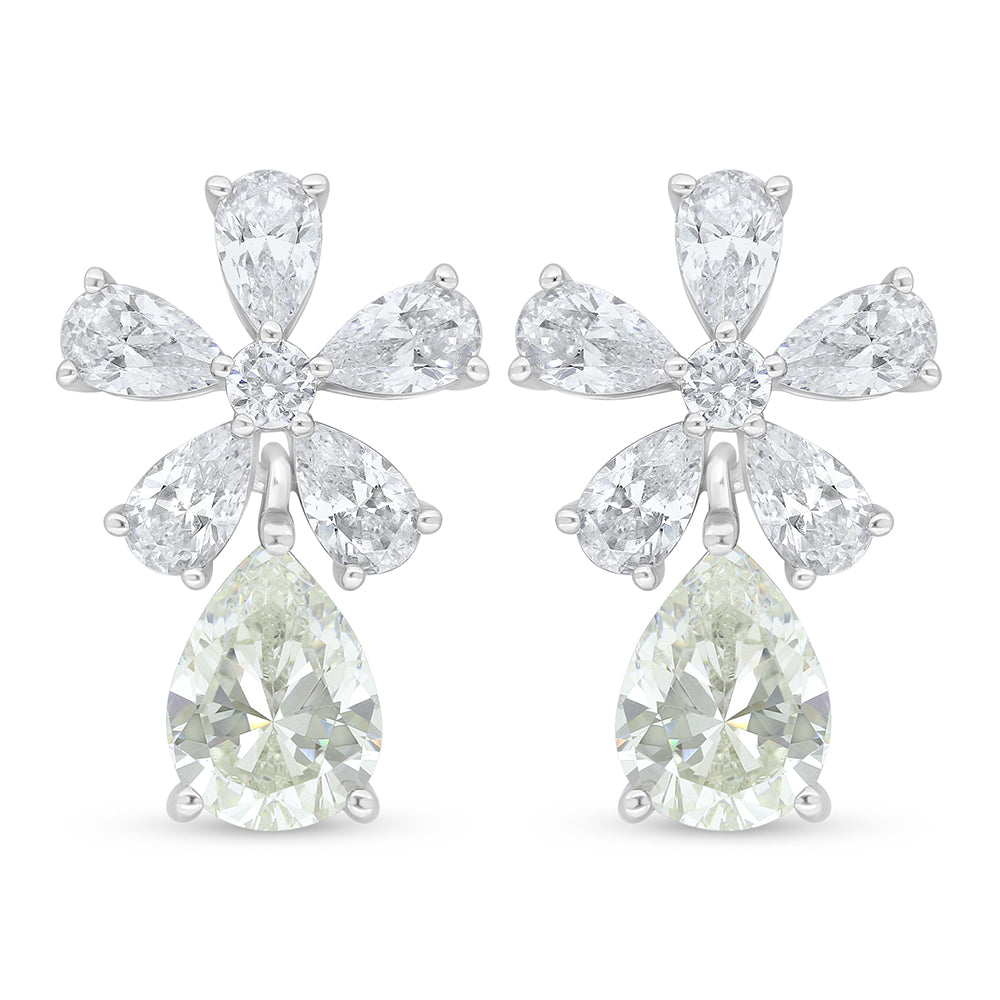 Sterling Silver 925 Earring Rhodium Plated Embedded With Diamond Zircon And White Zircon