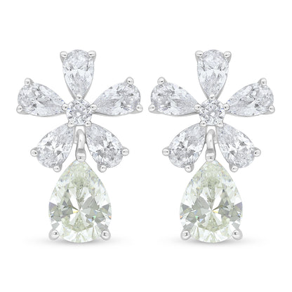 Sterling Silver 925 Earring Rhodium Plated Embedded With Diamond Zircon And White Zircon