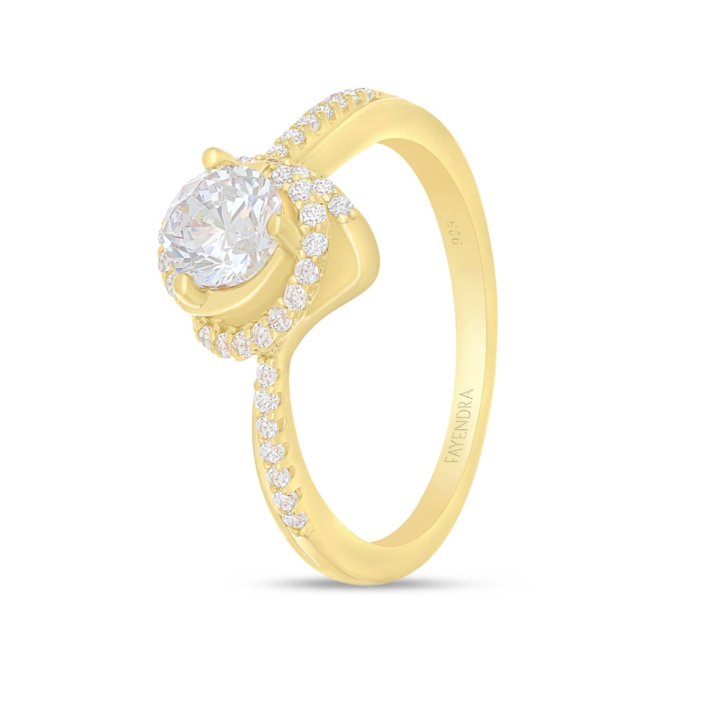 Sterling Silver 925 Ring Golden Plated Embedded With White Zircon