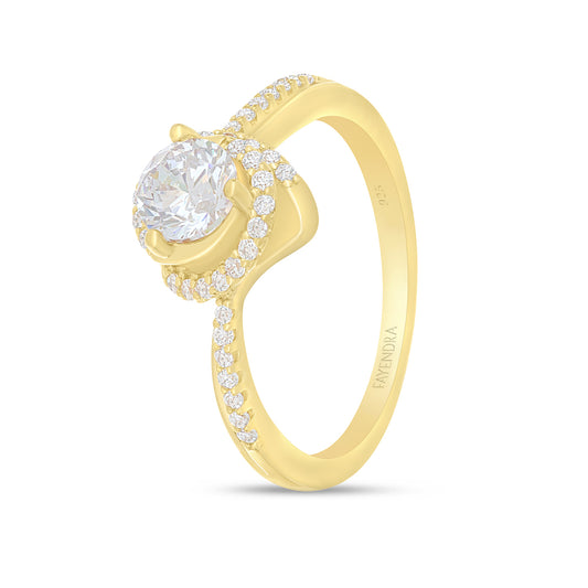 Sterling Silver 925 Ring Golden Plated Embedded With White Zircon