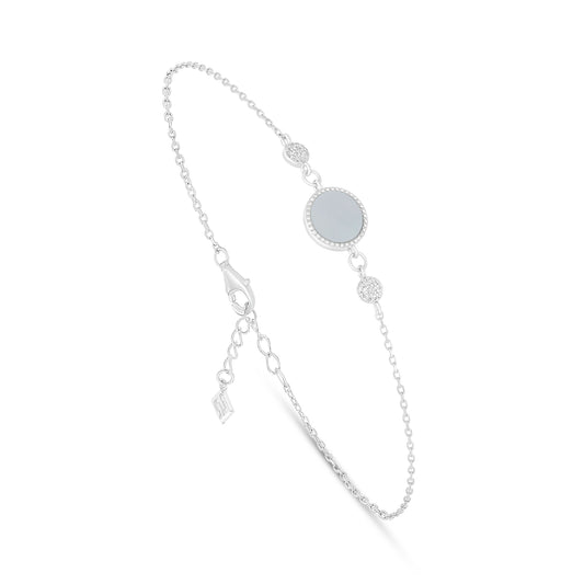 Sterling Silver 925 Bracelet Rhodium Plated Embedded With White Shell And White Zircon