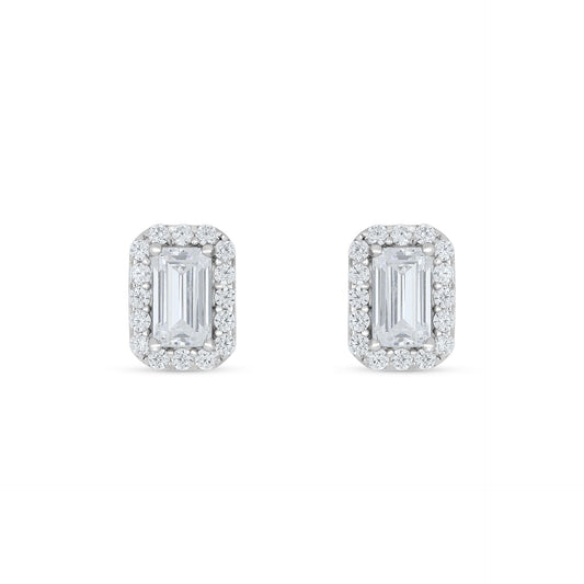 Sterling Silver 925 Earring Rhodium Plated Embedded With White Zircon