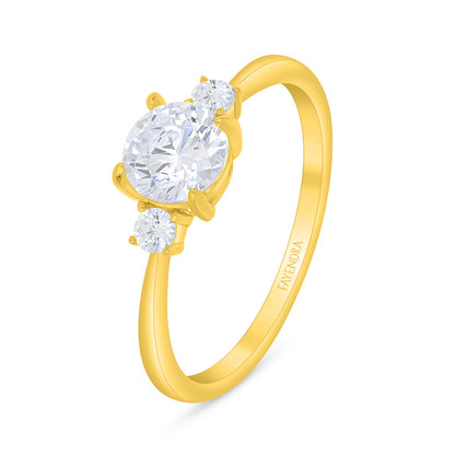 Sterling Silver 925 Ring Golden Plated Embedded With White Zircon