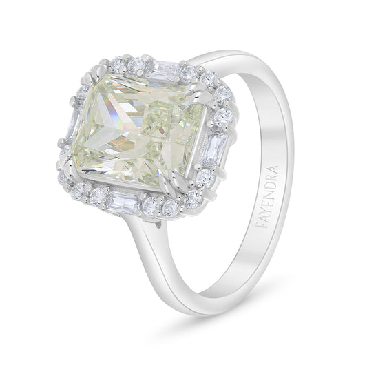 Sterling Silver 925 Ring Rhodium Plated Embedded With Diamond Zircon And White Zircon