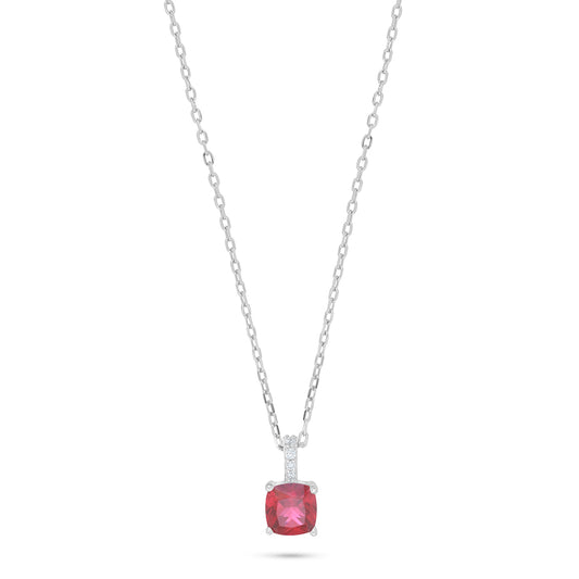 Sterling Silver 925 Necklace Rhodium Plated Embedded With Ruby Corundum And White Zircon
