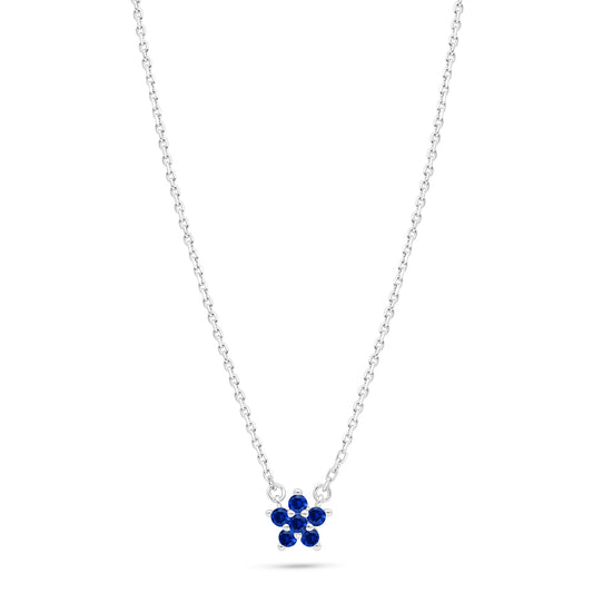 Sterling Silver 925 Necklace Rhodium Plated Embedded With Sapphire Corundum