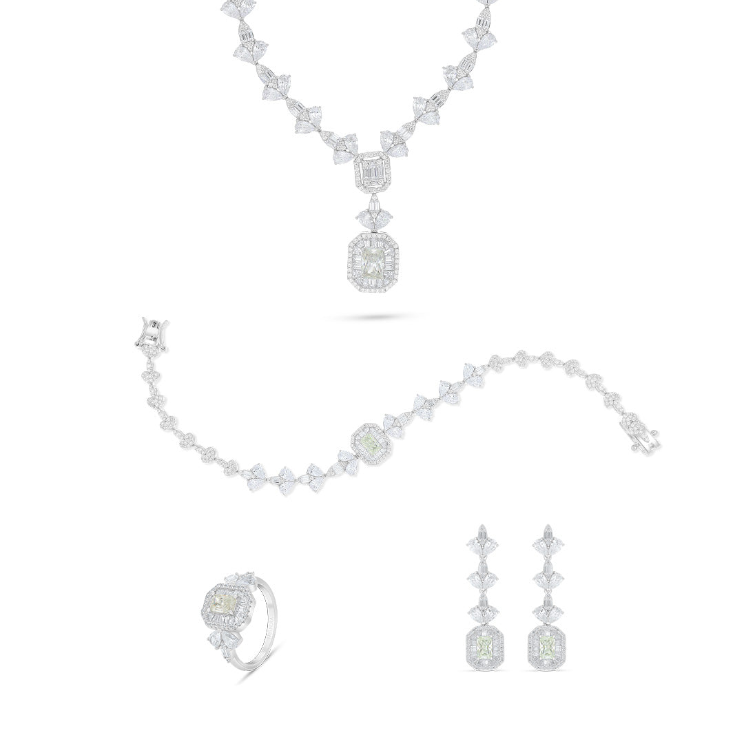 Sterling Silver 925 Set Rhodium Plated Embedded With Diamond Zircon And White Zircon