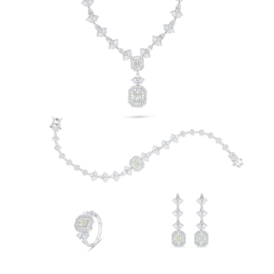 Sterling Silver 925 Set Rhodium Plated Embedded With Diamond Zircon And White Zircon