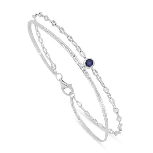 Sterling Silver 925 Bracelet Rhodium Plated Embedded With Sapphire Corundum