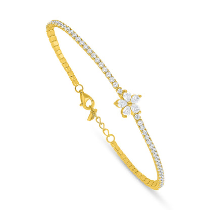 Sterling Silver 925 Bracelet Golden Plated Embedded With White Zircon