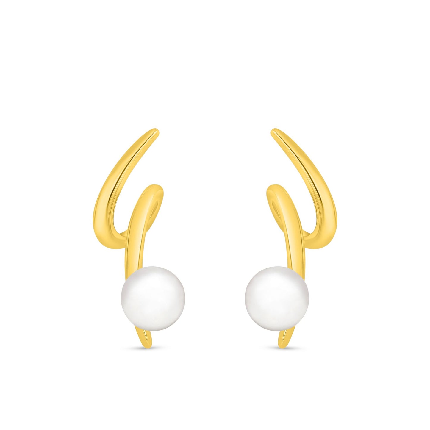 Sterling Silver 925 Earring Golden Plated Embedded With Natural White Pearl