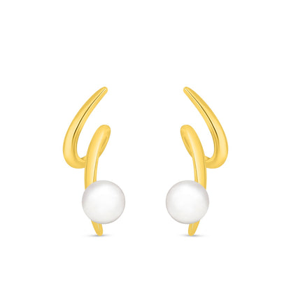 Sterling Silver 925 Earring Golden Plated Embedded With Natural White Pearl