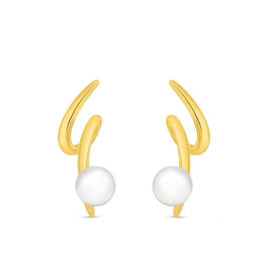 Sterling Silver 925 Earring Golden Plated Embedded With Natural White Pearl